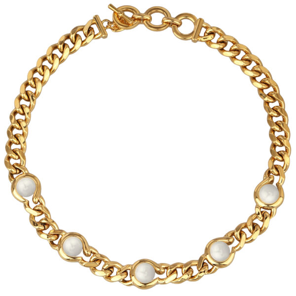 Колье Знаки (Майорка белая 12мм; покрытие золото) 43см