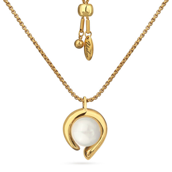 Кулон Знаки (Майорка белая 12мм; покрытие золото) 64см