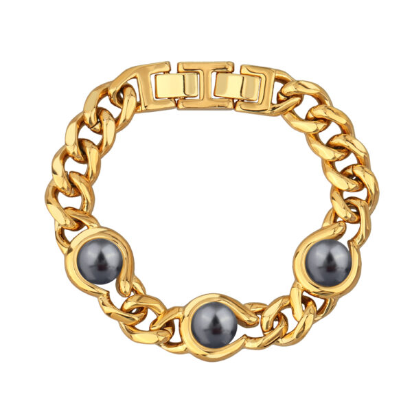 Браслет Знаки (Майорка темно-серая 12мм; покрытие золото) 18-20см