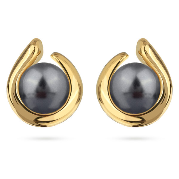 Серьги Знаки (Майорка темно-серая 12мм; покрытие золото)