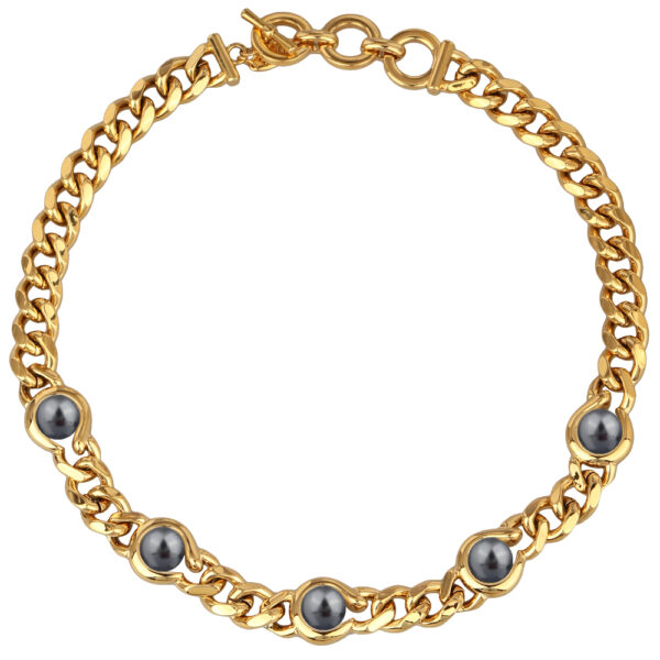 Колье Знаки (Майорка темно-серая 12мм; покрытие золото) 43см