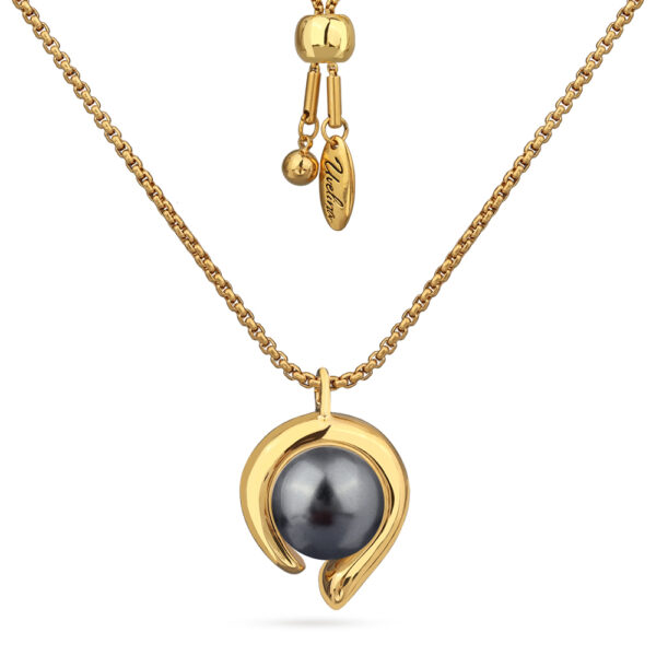 Кулон Знаки (Майорка темно-серая 12мм; покрытие золото) 64см