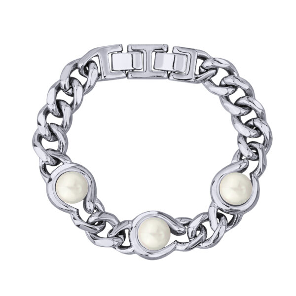 Браслет Знаки (Майорка белая 12мм; покрытие родий) 18-20см