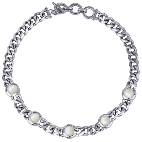 Колье Знаки (Майорка белая 12мм; покрытие родий) 43см