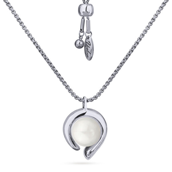 Кулон Знаки (Майорка белая 12мм; покрытие родий) 64см