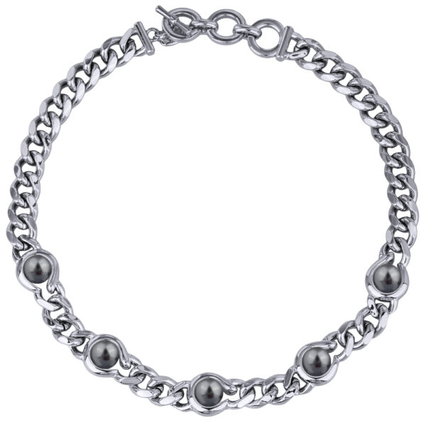 Колье Знаки (Майорка темно-серая 12мм; покрытие родий) 43см