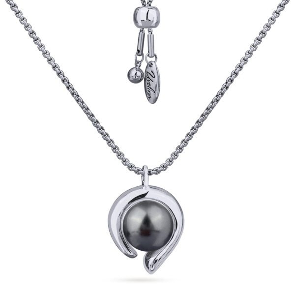 Кулон Знаки (Майорка темно-серая 12мм; покрытие родий) 64см