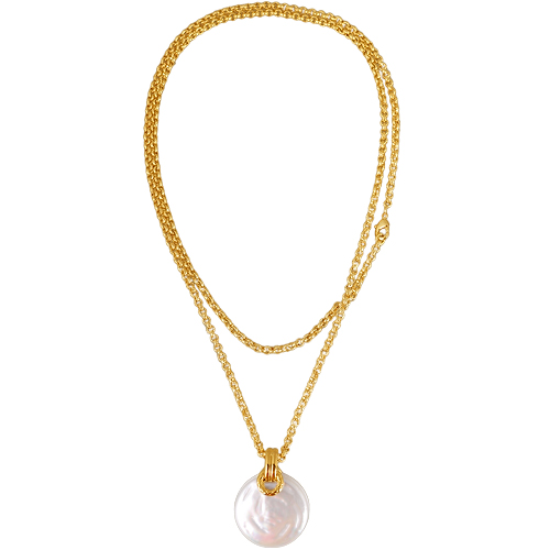 Кулон (Майорка 30мм белая; покрытие золото) 90см