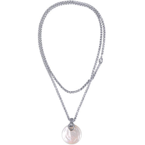 Кулон (Майорка 30мм белая; покрытие родий) 90см