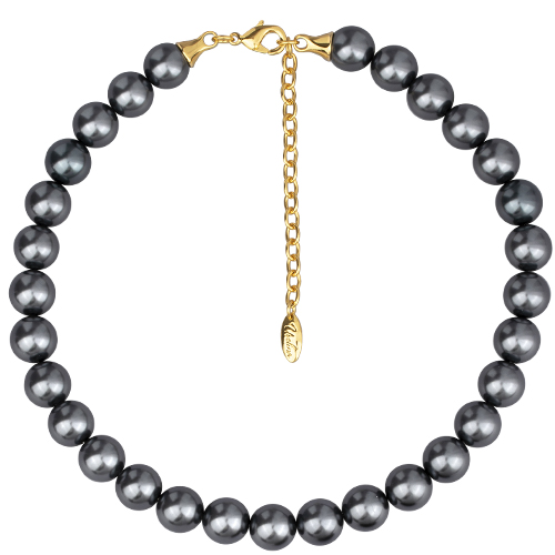 Бусы (Майорка 12мм темно-серая; покрытие золото) 38-45см