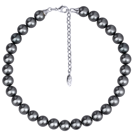 Бусы (Майорка 12мм темно-серая; покрытие родий) 38-45см