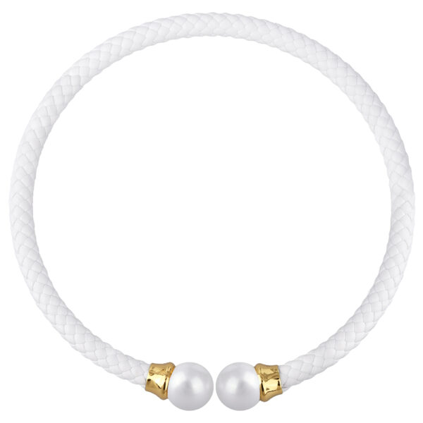 Колье-чокер Дуэт (Майорка 16мм белая, кожа белая; покрытие золото)