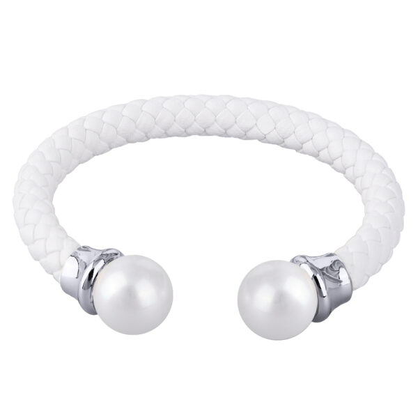 Браслет Дуэт (Майорка 14мм белая, кожа белая; покрытие родий)