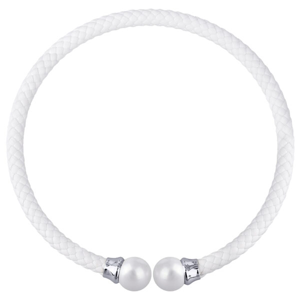 Колье-чокер Дуэт (Майорка 16мм белая, кожа белая; покрытие родий)