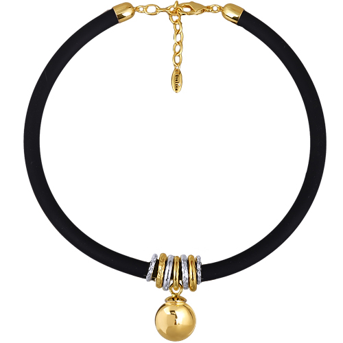 Колье Гевея (бусина 16мм, каучук черный; покрытие золото) 40-45см