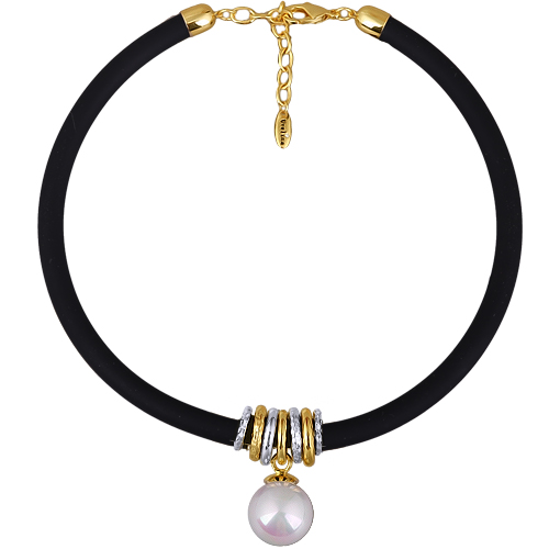 Колье Гевея (Майорка 16мм белая, каучук черный; покрытие золото) 40-45см