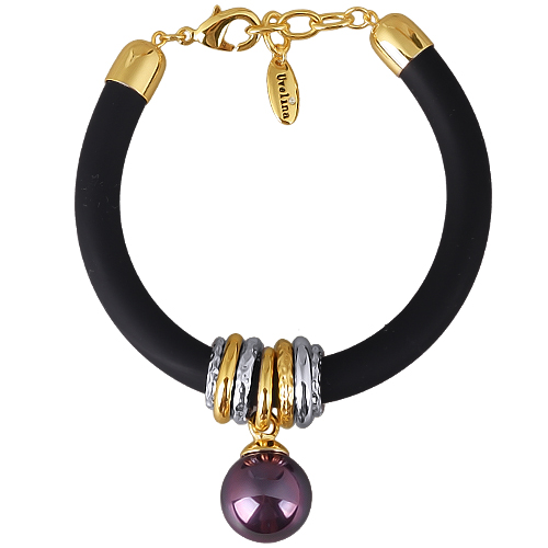 Браслет Гевея (Майорка18мм бургунди хамелеон, каучук черный; покрытие золото) 19-22см