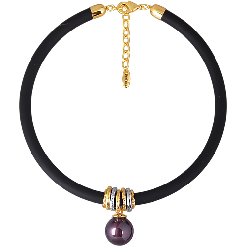 Колье Гевея (Майорка 18мм бургунди хамелеон, каучук черный; покрытие золото) 40-45см