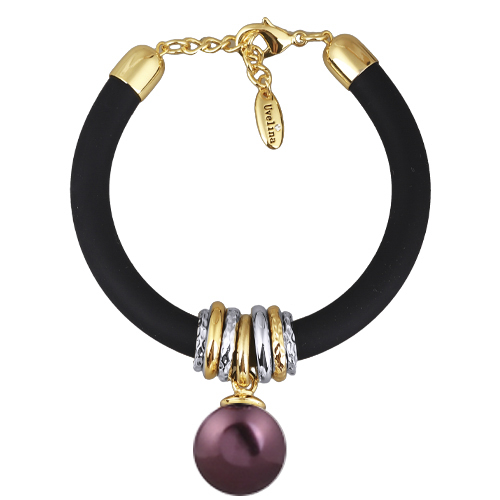 Браслет Гевея (Майорка 18мм бургунди, каучук черный; покрытие золото) 19-22см