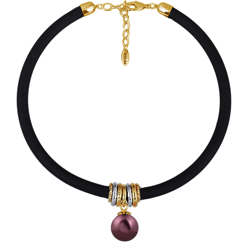 Колье Гевея (Майорка 18мм бургунди, каучук черный; покрытие золото) 40-45см