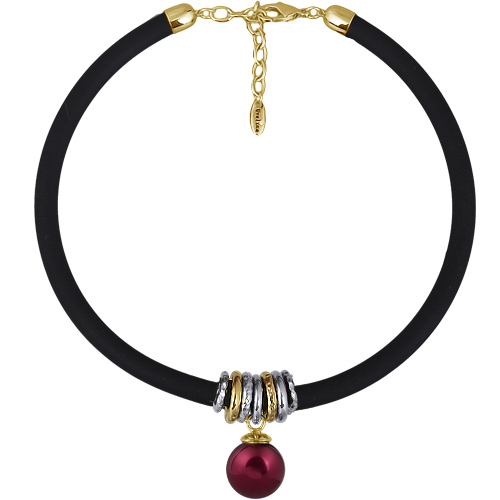 Колье Гевея (Майорка 18мм малиновая, каучук черный; покрытие золото) 40-45см