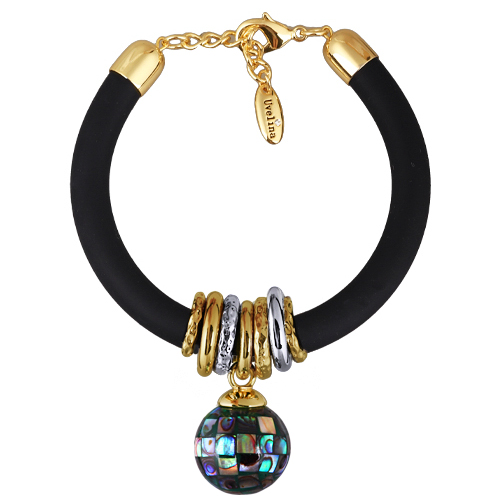 Браслет Гевея (гелиотис 16мм, каучук черный; покрытие золото) 19-22см