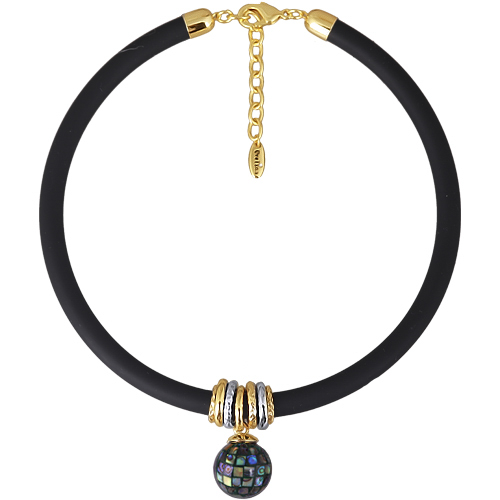 Колье Гевея (гелиотис 16мм, каучук черный; покрытие золото) 40-45см