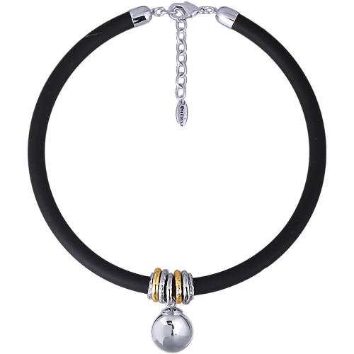 Колье Гевея (бусина 16мм, каучук черный; покрытие родий) 40-45см