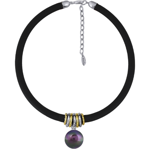 Колье Гевея (Майорка 18мм бургунди хамелеон, каучук черный; родий) 40-45см