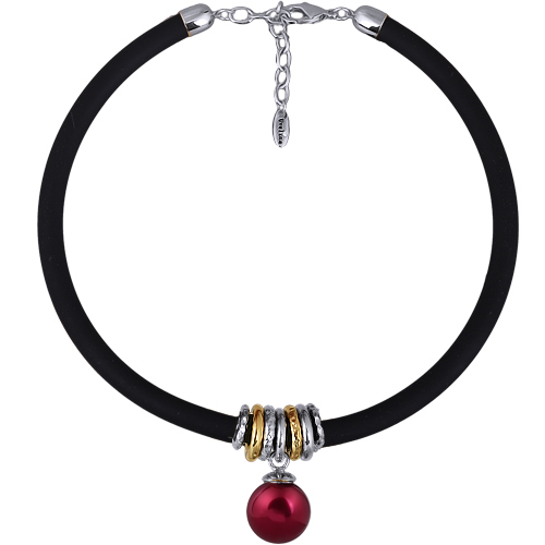 Колье Гевея (Майорка 18мм малиновая, каучук черный; покрытие родий) 40-45см