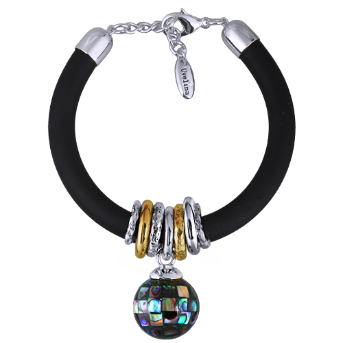 Браслет Гевея (гелиотис 16мм, каучук черный; покрытие родий) 19-22см