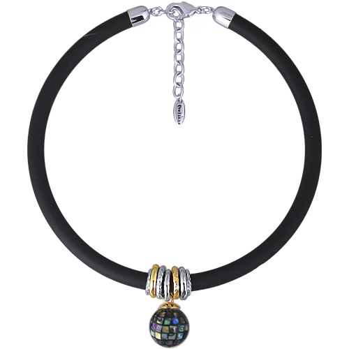 Колье Гевея (гелиотис 18мм, каучук черный; покрытие родий) 40-45см