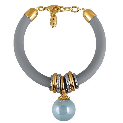 Браслет Гевея (Майорка 16мм голубая, каучук серый; покрытие золото) 19-22см