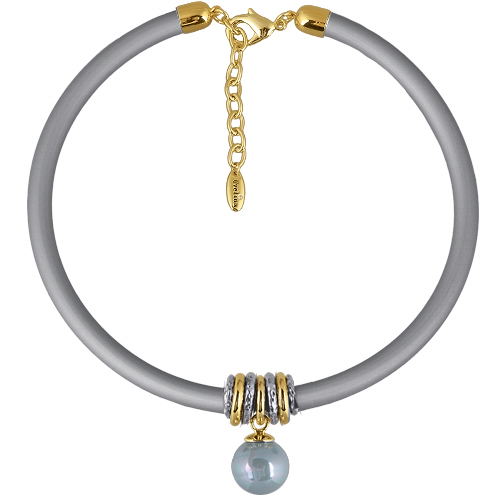 Колье Гевея (Майорка 16мм голубая, каучук серый; покрытие золото) 40-45см