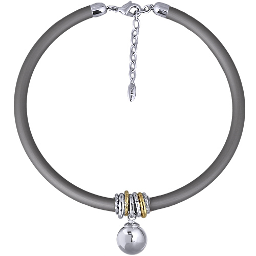 Колье Гевея (бусина 16мм, каучук серый; покрытие родий) 40-45см