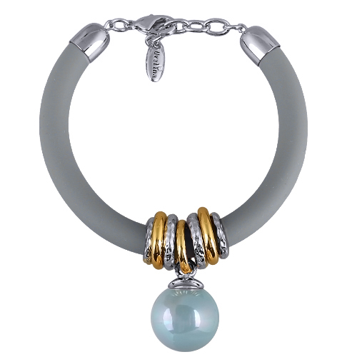 Браслет Гевея (Майорка 16мм голубая, каучук серый; покрытие родий) 19-22см