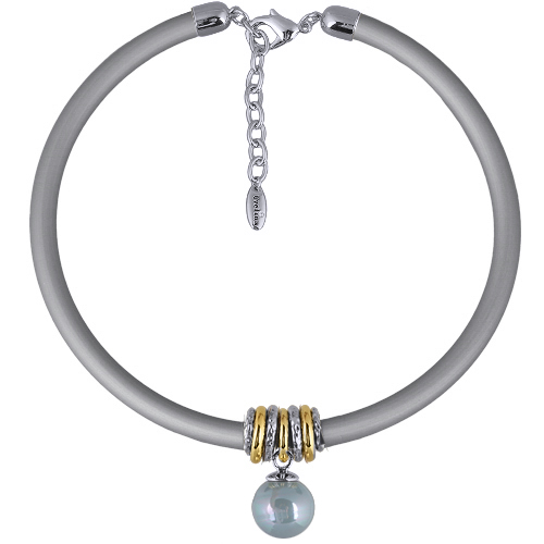 Колье Гевея (Майорка 16мм голубая, каучук серый; покрытие родий) 40-45см