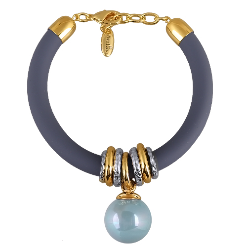 Браслет Гевея (Майорка 16мм голубая, каучук графит; покрытие золото) 19-22см