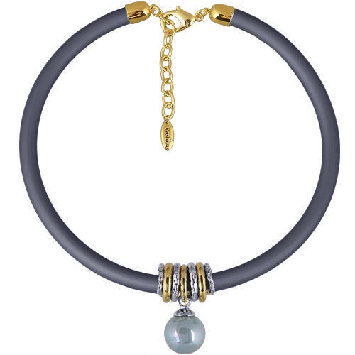 Колье Гевея (Майорка 16мм голубая, каучук графит; покрытие золото) 40-45см