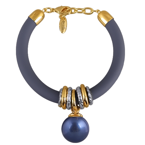 Браслет Гевея (Майорка 16мм черничная, каучук графит; покрытие золото) 19-22см