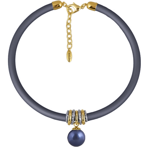 Колье Гевея (Майорка 16мм черничная, каучук графит; покрытие золото) 40-45см