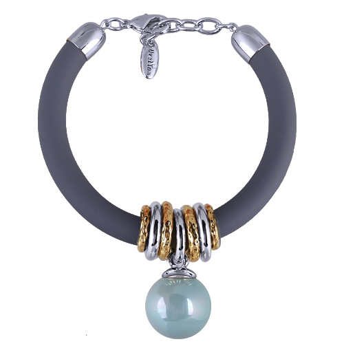 Браслет Гевея (Майорка 16мм голубая, каучук графит; покрытие родий) 19-22см