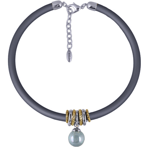 Колье Гевея (Майорка 16мм голубая, каучук графит; покрытие родий) 40-45см