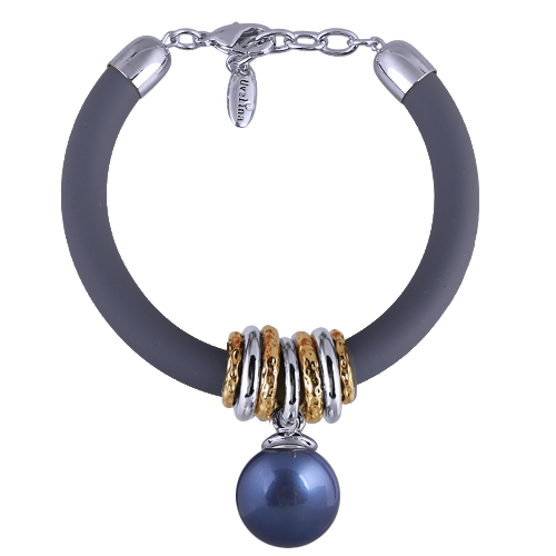 Браслет Гевея (Майорка 16мм черничная, каучук графит; покрытие родий) 19-22см