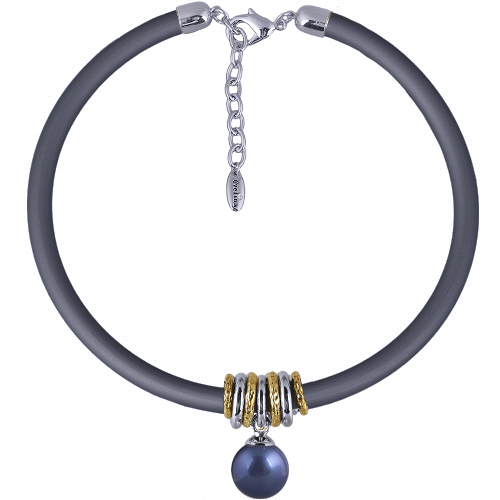 Колье Гевея (Майорка 16мм черничная, каучук графит; покрытие родий) 40-45см