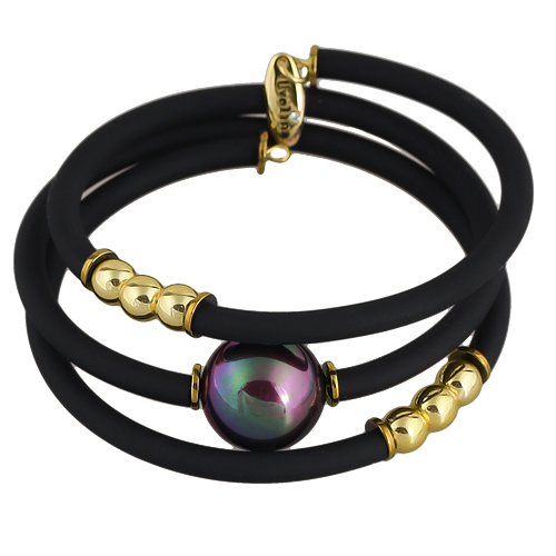 Браслет Гевея (Майорка 16мм бургунди хамелеон, каучук черный; покрытие золото)