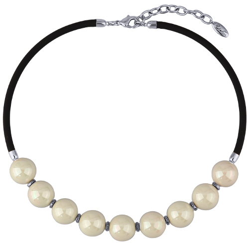 Колье Гевея (Майорка 16мм медовая роса, каучук черный; покрытие родий) 45-50см