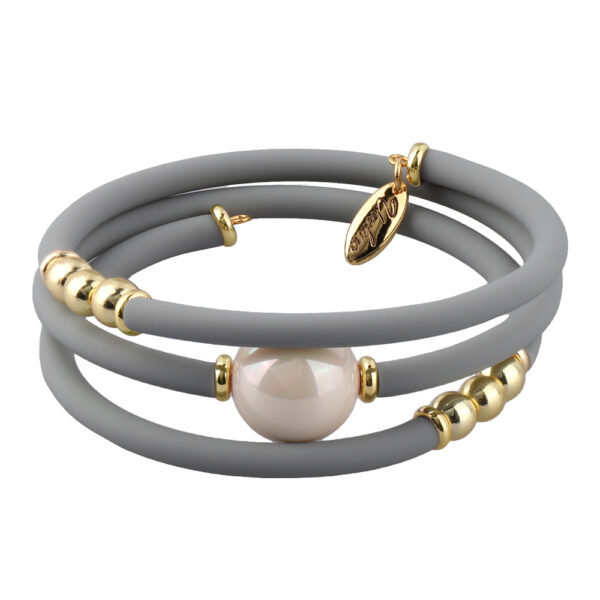 Браслет Гевея (Майорка 16мм розовая, каучук серый; покрытие золото)