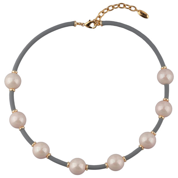 Колье Гевея (Майорка 16мм розовая, каучук серый; покрытие золото) 42-47см