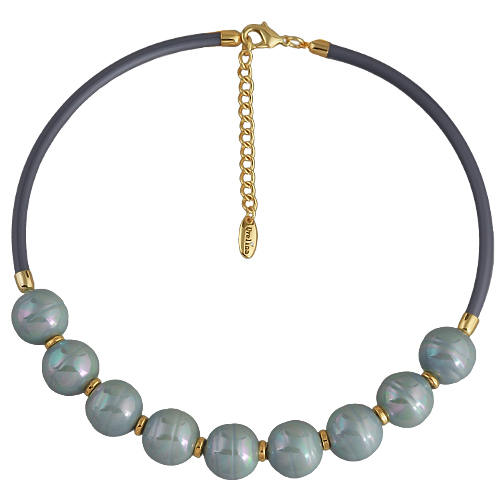 Колье Гевея (Майорка 16мм голубая, каучук серый; покрытие золото) 45-50см